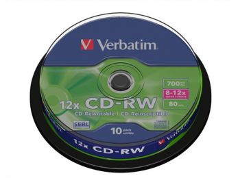 CD-RW lemez, újraírható, SERL, 700MB, 8-10x, hengeren VERBATIM (CDVU7010B10)