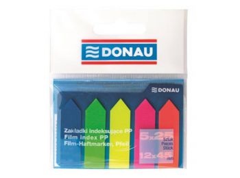 Jelölőcímke, műanyag, nyíl forma, 5x25 lap, 12x45 mm, DONAU, neon szín (D7556)