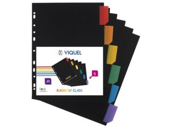 Regiszter, műanyag, A4 Maxi, 6 részes, VIQUEL Rainbow Clas