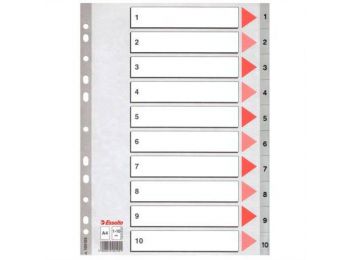 Regiszter, műanyag, A4, 1-10, ESSELTE,szürke (E100105)
