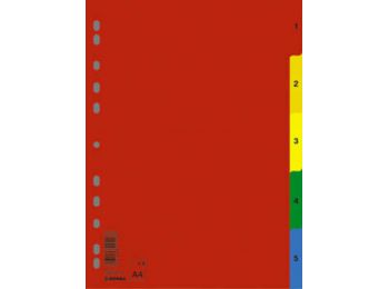 Regiszter, műanyag, A4, 1-5, DONAU, színes (D77080)