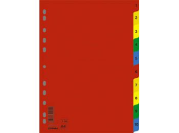 Regiszter, műanyag, A4, 1-10, DONAU, színes (D77120)