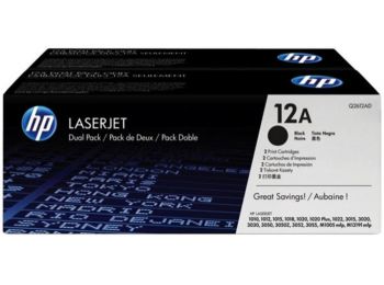Q2612AD Lézertoner LaserJet 1010, 1015, 1018 nyomtatókhoz, HP 12A, fekete, 2*2k (TOHP2612D)