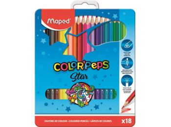 Színes ceruza készlet, háromszögletű, fém doboz, MAPED Color`Peps, 18 különböző szín (IMA832015)