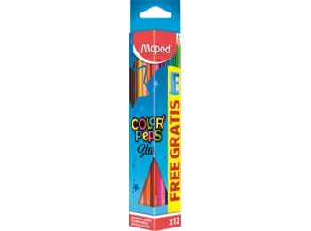 Színes ceruza készlet, háromszögletű, hegyezővel, MAPED Color`Peps, 12 különböző szín (IMA183213)