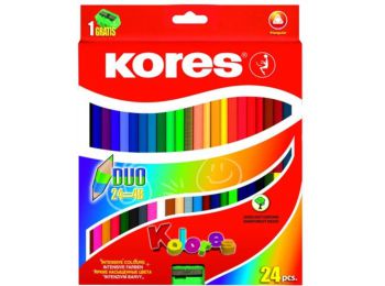 Színes ceruza készlet, kétvégű, háromszögletű, KORES Duo, 48 különböző szín (IK100624)