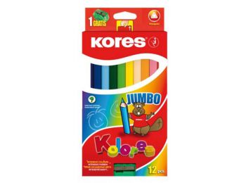 Színes ceruza készlet, háromszögletű, vastag, KORES Jumbo, 12 különböző szín (IK100712)