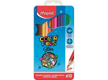 Színes ceruza készlet, háromszögletű, fém doboz, MAPED Color`Peps, 12 különböző szín (IMA832014)