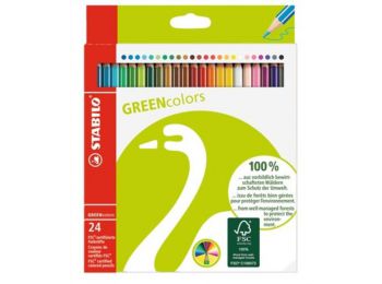 Színes ceruza készlet, hatszögletű, STABILO GreenColours, 24 különböző szín (TST601924)