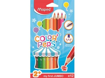 Színes ceruza készlet, háromszögletű, vastag, MAPED Jumbo, 12 különböző szín (IMA834010)