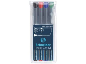 Alkoholos marker készlet, OHP, 1 mm, SCHNEIDER Maxx 224 M, 4 különböző szín (TSC224V4)