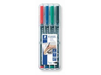 Alkoholos marker készlet, OHP, 0,6 mm, STAEDTLER Lumocolor 318 F, 4 különböző szín (TS318WP4)