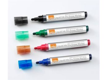 Táblamarker készlet, 1-3 mm, folyékonytintás, NOBO, 6 különböző szín (VN1419)