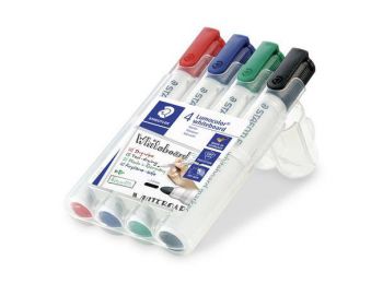 Táblamarker készlet, 2 mm, kúpos, STAEDTLER Lumocolor 351, 4 különböző szín (TS351WP4)