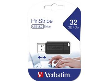 Pendrive, 32GB, USB 2.0, 10/4MB/sec, VERBATIM PinStripe, fek