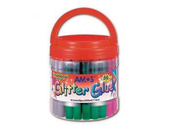 Csillámos ragasztó készlet, 50x10,5ml, AMOS, vödörben (