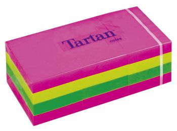 Öntapadó jegyzettömb, 38x51 mm, 100 lap, 12 tömb/cs, TARTAN, vegyes neon színek (LPT5138N)
