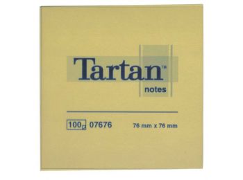 Öntapadó jegyzettömb, 76x76 mm, 100 lap, 12 tömb/cs, TARTAN, sárga (LPT7676)