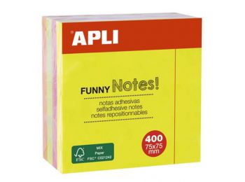 Öntapadó jegyzettömb, 75x75 mm, 400 lap, APLI, neon (LNP1
