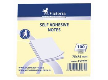Öntapadó jegyzettömb, 75x75 mm, 100 lap, VICTORIA, sárga