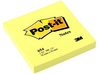 Öntapadó jegyzettömb, 76x76 mm, 100 lap, 3M POSTIT, sárga (LP6541S)