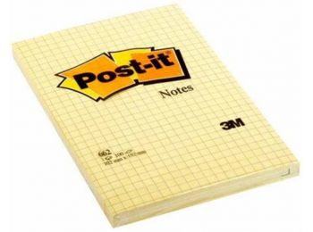 Öntapadó jegyzettömb, 102x152 mm, 100 lap, kockás, 3M POSTIT, sárga (LP6621)