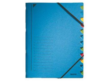Gumis mappa, karton, A4, regiszteres, 12 részes, LEITZ, kék (E39120035)