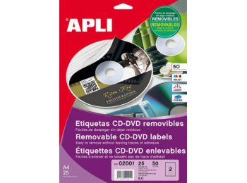 Etikett, CD/DVD, A4, matt, eltávolítható, APLI (LCA2001)