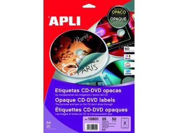 Etikett, CD/DVD, A4, teljes lefedettségű, matt, APLI Mega 