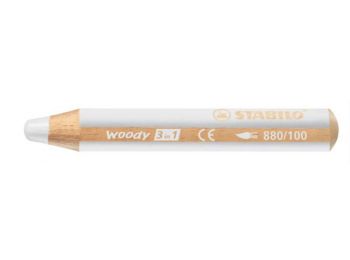 Színes ceruza, kerek, vastag, STABILO Woody 3 in 1, fehér (TST880100)