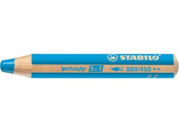 Színes ceruza, kerek, vastag, STABILO Woody 3 in 1, ciánkék (TST880450)
