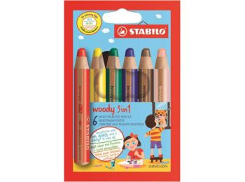 Színes ceruza készlet, kerek, vastag, STABILO Woody 3 in 1