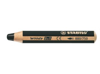 Színes ceruza, kerek, vastag, STABILO Woody 3 in 1, fekete (TST880750)