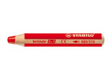 Színes ceruza, kerek, vastag, STABILO Woody 3 in 1, piros (