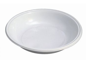 Műanyag tányér, mély, mikrózható, 21 cm átmérő, fehér (KHMU116)