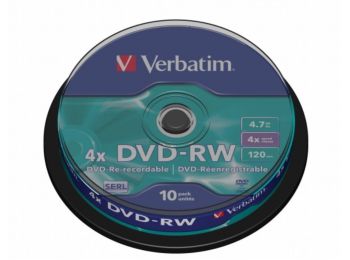 DVD-RW lemez, újraírható, 4,7GB, 4x, hengeren, VERBATIM (
