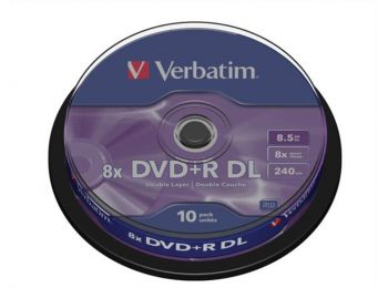DVD+R lemez, kétrétegű, 8,5GB, 8x, hengeren, VERBATIM Dou