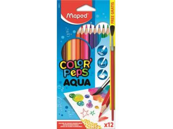 Akvarell ceruza készlet, háromszögletű, ecsettel, MAPED Color`Peps, 12 különböző szín (IMA836011)