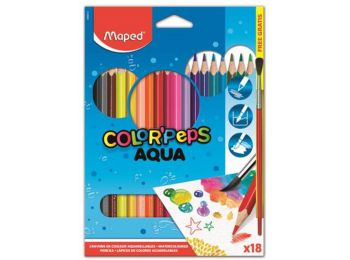 Akvarell ceruza készlet, háromszögletű, ecsettel, MAPED Color Peps, 18 különböző szín (IMA836012)