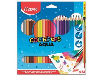 Akvarell ceruza készlet, háromszögletű, ecsettel, MAPED Color Peps, 24 különböző szín (IMA836013)
