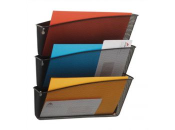 Irattartó, fali, fémhálós, 3 zsebes, ALBA, fekete (IAL15