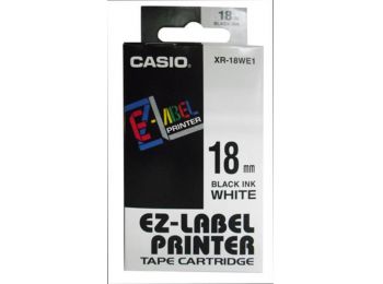 Feliratozógép szalag, 18 mm x 8 m, CASIO, fehér-fekete (G