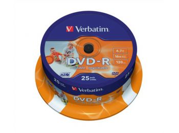 DVD-R lemez, nyomtatható, matt, ID, 4,7GB, 16x, hengeren, V