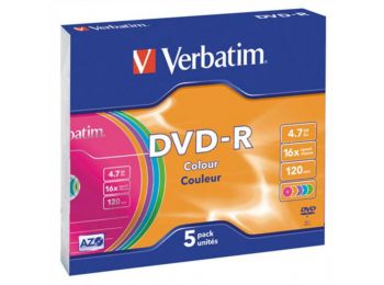 DVD-R lemez, színes felület, AZO, 4,7GB, 16x, vékony tok, VERBATIM (DVDV-16V5S)