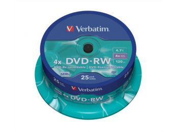 DVD-RW lemez, újraírható, 4,7GB, 4x, hengeren, VERBATIM (