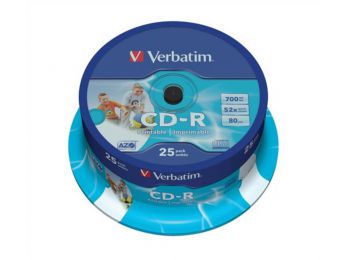 CD-R lemez, nyomtatható, matt, ID, AZO, 700MB, 52x, hengeren, VERBATIM (CDV7052B25N)