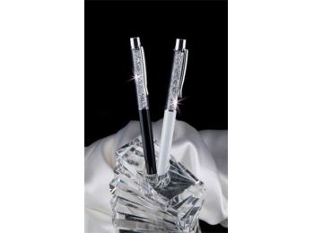 Golyóstoll, krémfehér, felül fehér SWAROVSKI® kristál