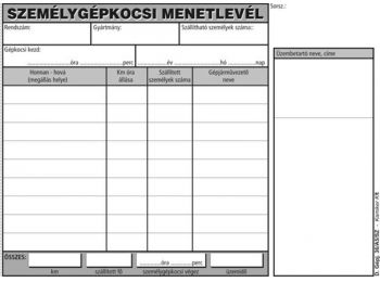 Nyomtatvány, menetlevél, személygépkocsi, 100 lap, A5, f
