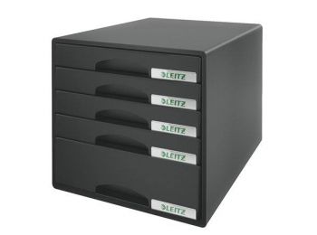 Irattároló, műanyag, 5 fiókos, LEITZ Plus, fekete (E5211