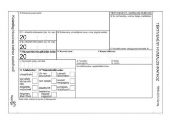 Nyomtatvány, tértivevény hivatalos irathoz, VICTORIA , 7976-2013 (NV79762013)